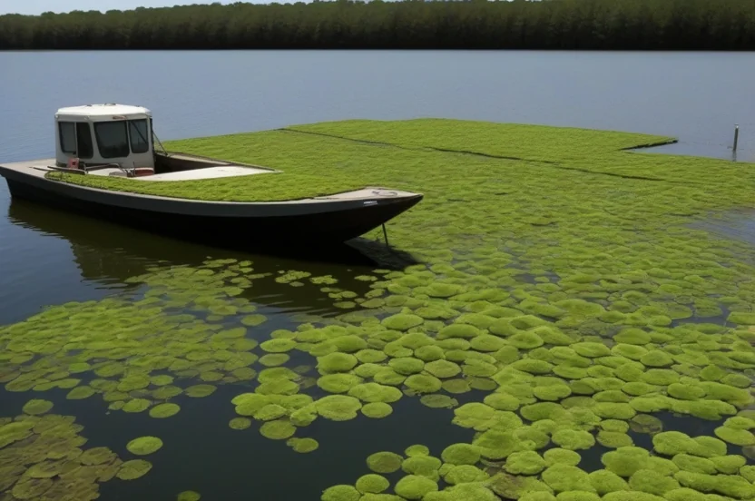 Giant salvinia aquatic invasive covering Texas lake surface