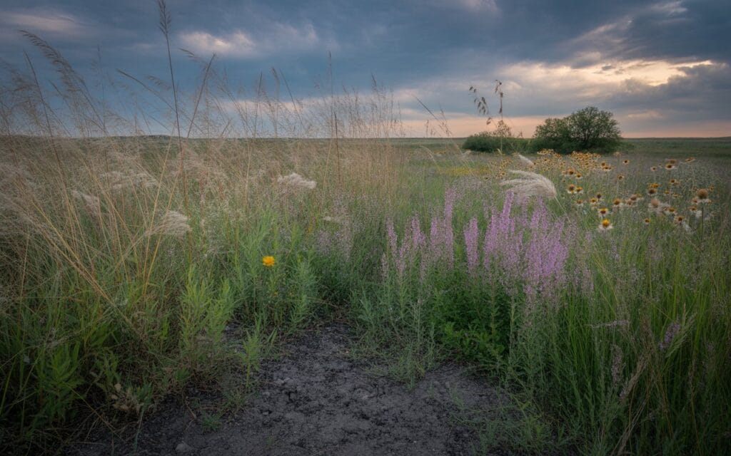 Remnant Blackland Prairie with native tallgrasses and wildflowers