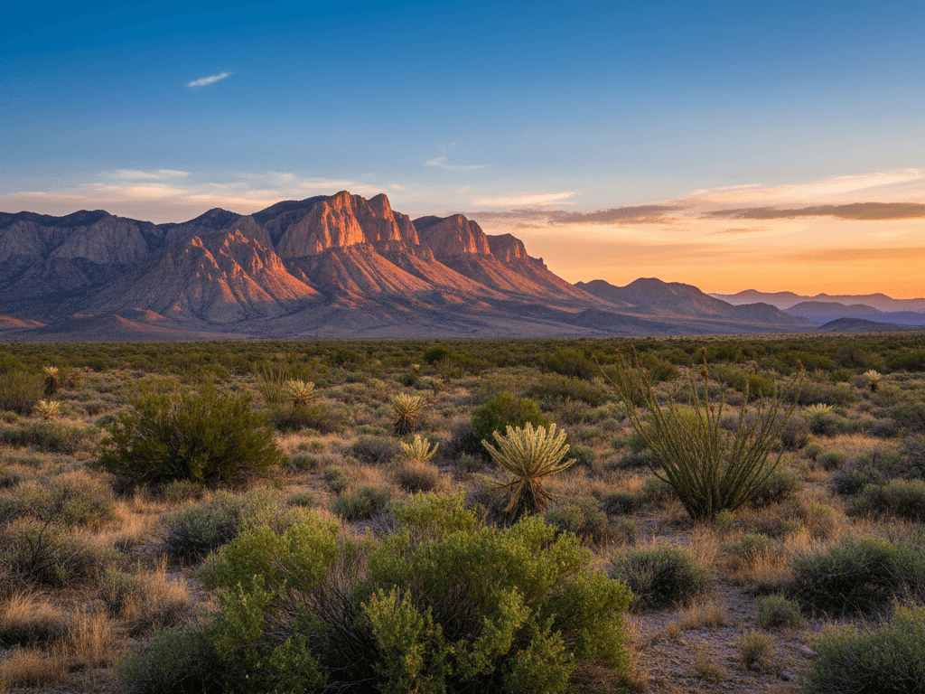 Trans-Pecos Chisos Mountains rising above Chihuahuan Desert