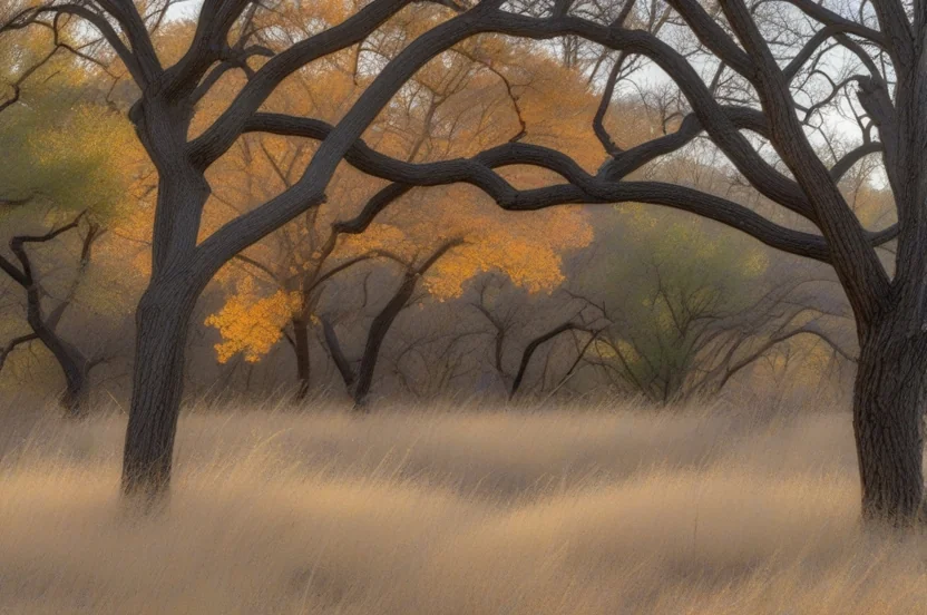 Cross Timbers woodland with Blackjack oak and prairie grass transition