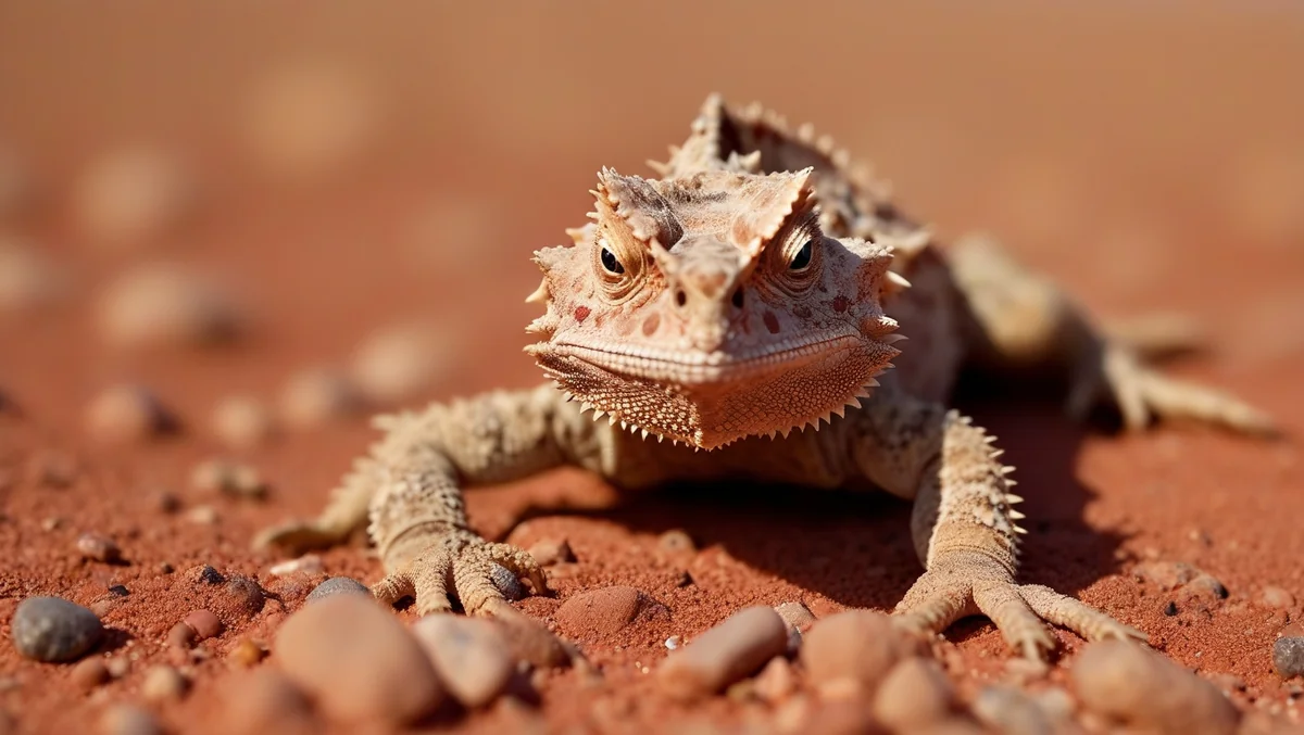 Texas horned lizard showing its distinctive crown of horns and camouflaged scaly skin